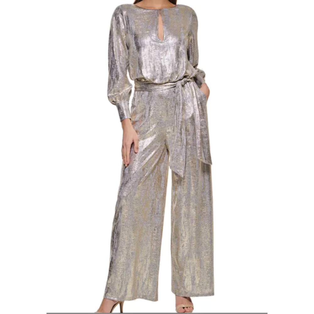 Vince Camuto Women's Metallic Long Sleeve Wide-Leg Jumpsuit, Size M